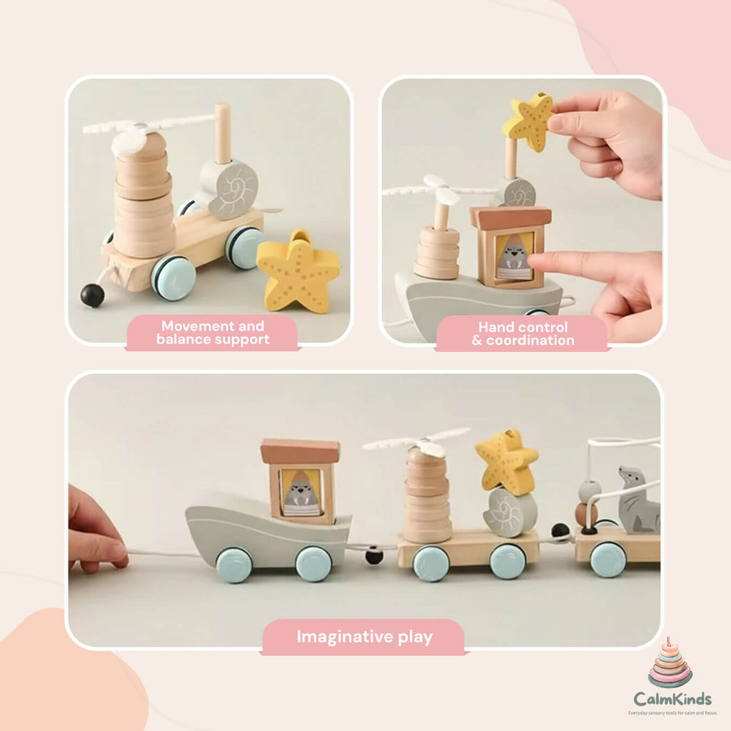 Wooden Pull String Toy for Sensory Exploration