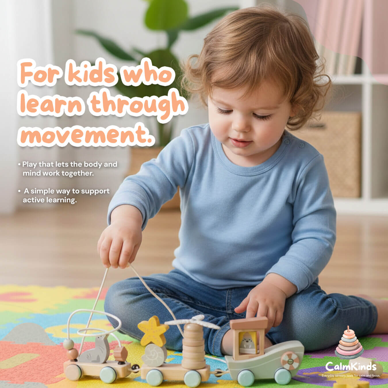 Wooden Pull String Toy for Sensory Exploration