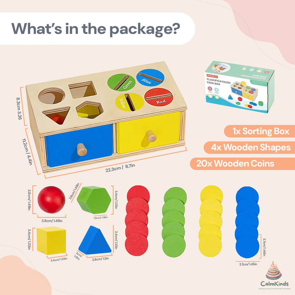 Wooden Shape & Coin Drop Box for Focused Play