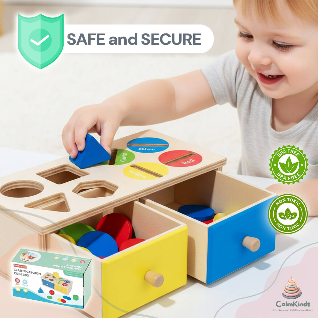 Wooden Shape & Coin Drop Box for Focused Play