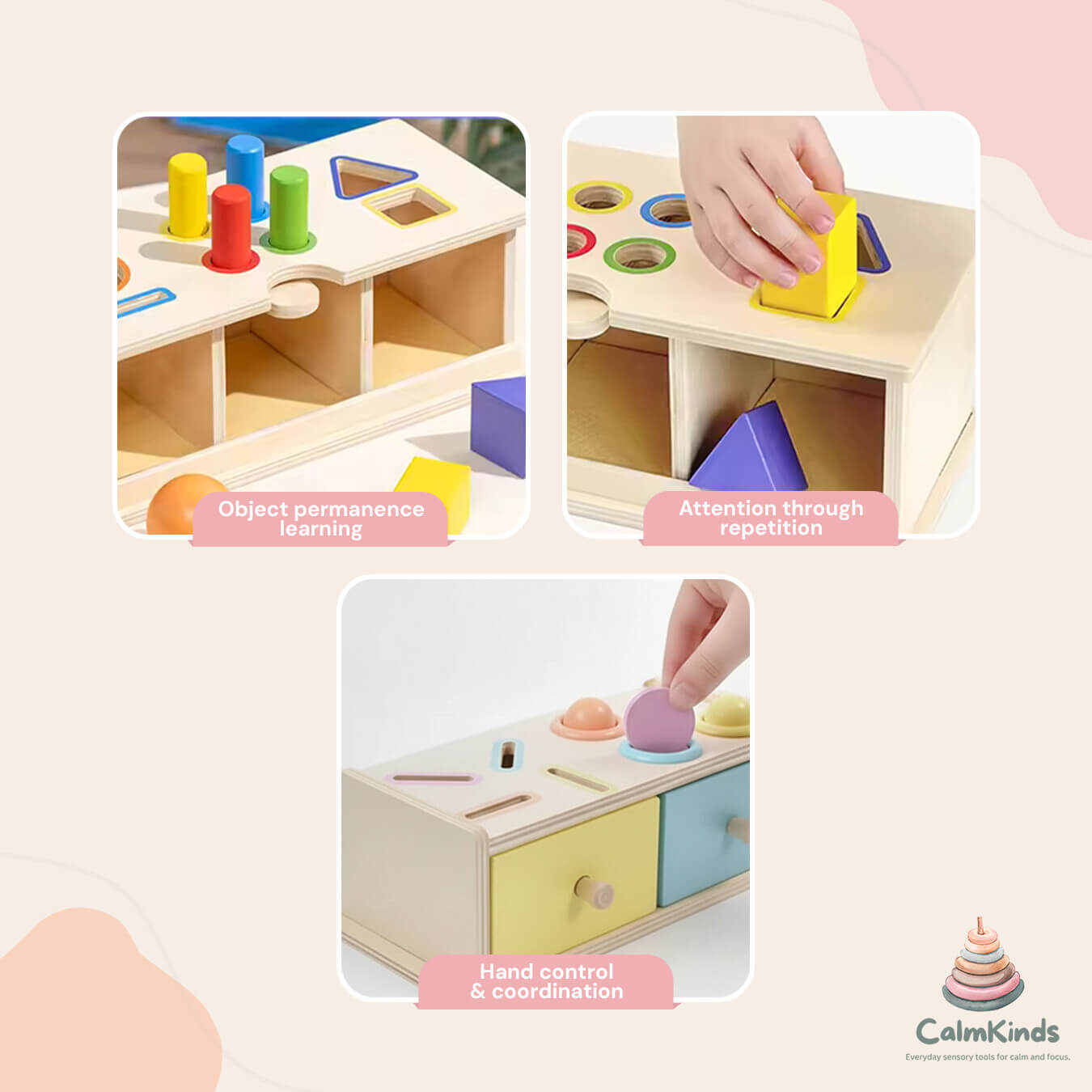 Wooden Shape & Coin Drop Box for Focused Play