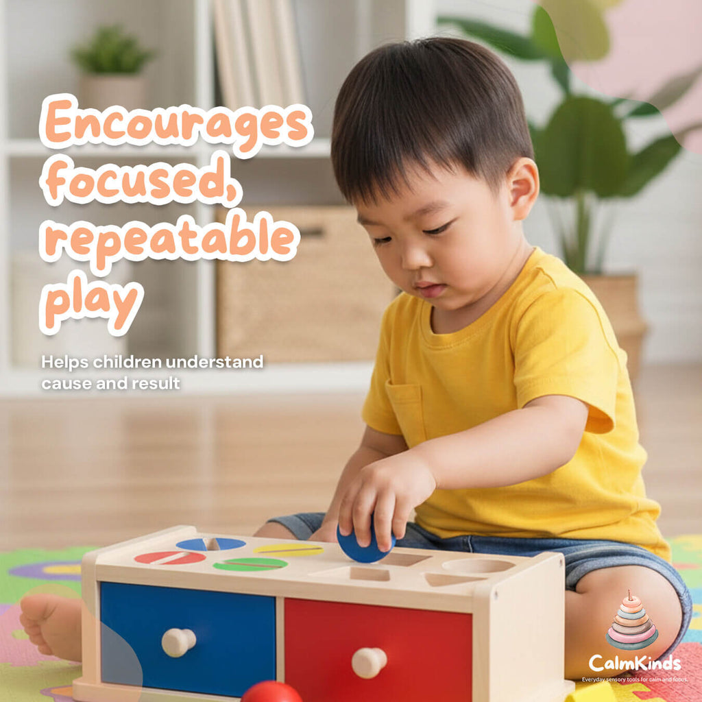 Wooden Shape & Coin Drop Box for Focused Play